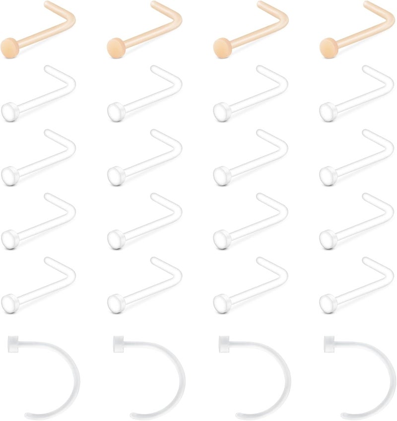 QWALIT Clear Nose Studs for Work Clear Nose Rings for Work Clear Nose Piercing Plastic Nose Rings for Surgery Invisible Nose Retainer Clear Cartilage Earring Clear Earrings for Sports Septum Retainer - Image 1